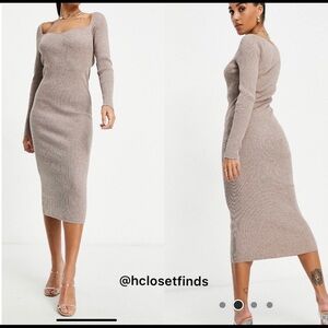 NWOT Asos Design Knitted Midi Dress With Sweetheart Neck Detail